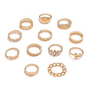 Bohemian Flower <b>Rings</b> <b>Set</b> 12 Pcs <b>Gold</b> Tone Cubic Zirconia Women's Fashion Jewelry Gift - Product Image 5