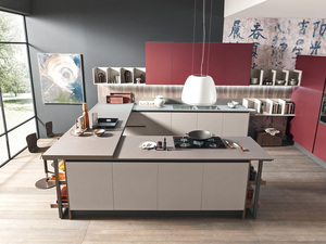 JINGSHUN Armoires de cuisine en bois bicolore rouge Ensembles complets Design moderne Meubles Buffet Îlot de rangement Armoire professionnelle - Product Image 3