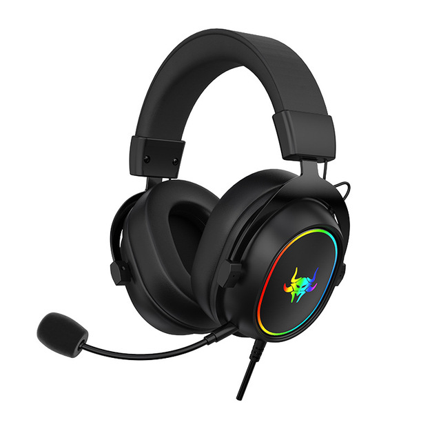 Rambotech USB7.1 Dynamic Leather & Metal Over-Ear RGB Gaming Wired Headset Microphone Subwoofer for Computer Cellphone G3000W