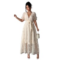 Robe d'été sur mesure, nouvelle collection, élégante, en dentelle, col en V, à fleurs, style français tendance