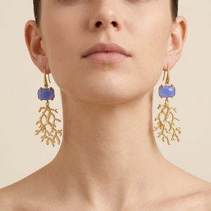 Luxury Fashion Jewelry Blue Chalcedony Coral Branch Drop <b>Earrings</b> Solid Brass 18k Gold Plated women's Statement <b>Hook</b> <b>Earrings</b> - Product Image 3
