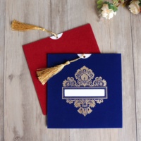 Bestseller Blaue Samt-Hochzeitseinladungskarte Mit Quaste und Folienprägung