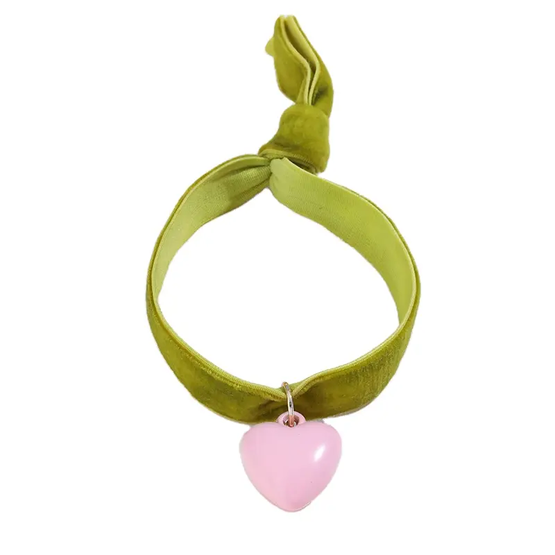 Roze Groene Stretch Fluwelen Breedband Liefdesvormige Bedels Armband Damesmode Handsieraden Accessoires