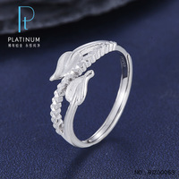 Bague ajustable pour femme Lerca Platinum Double Leaf avec diamant simulé