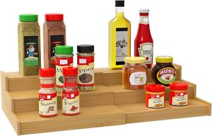 Rack Organizer Cabinet Expandable Spice Storage for <strong>Kitchen</strong> <strong>Cupboard</strong> Pantry Oil Library Glass Oil Vinegar Bottles Wood Stand - Product Image 2