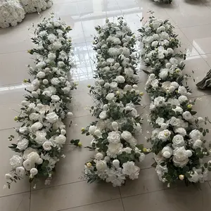 Coureur artificiel personnalisé blanc fleurs centres de table de mariage pour la décoration