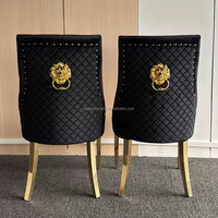 Chaise de restaurant, hôtel, parc, extérieur, design moderne de luxe, acier inoxydable chromé, cuir PU velours, dossier tête de lion