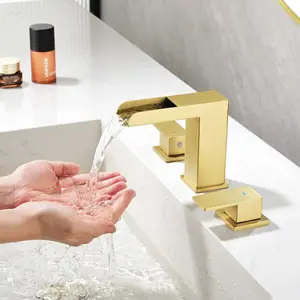 Piattaforma di lusso da 8 pollici per rubinetto con beccuccio a cascata diffuso miscelatore a due maniglie rubinetto in oro per bagno con scarico a scomparsa