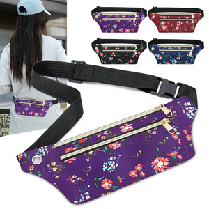 Floral Print Women's Waist <b>Bag</b> Oxford Cloth Waterproof Zipper Fitness Running Crossbody <b>Bag</b> Purple Red Black Blue - Product Image 1