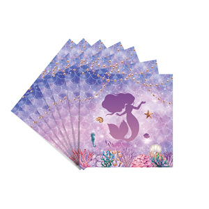 Pink Purple Mermaid Theme Girl Party Paper Plate Children's Birthday Party <b>Dinnerware</b> Supplies <b>Set</b> Kid Mermaid Party Supplies - Product Image 3