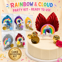 Kit de 10 décorations de gâteau Nuage Arc-en-ciel 3D, comprenant des éventails en papier métallisé multicolores et des boules dorées, pour fournitures de fête d'anniversaire pour enfants