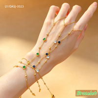 Bijoux élégants à la mode, plaqué or, acier inoxydable 304/316, bracelet carré en zircon, bague, chaîne de doigt pour femme, cadeau