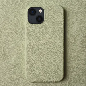 Capa de couro genuíno para celular iPhone 12 13 14 15 Pro Max capa com suporte de couro padrão de seixo de lichia