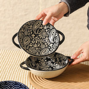 Premium anti-scalding double-eared soup <b>bowl</b>, free shipping, <b>large</b> capacity, underglaze painted, suitable for home use, - Product Image 3