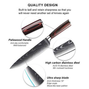 Juego de Cuchillos de Cocina Profesionales Personalizados de Acero Inoxidable Japonés Damasco con Mango con Patrón de Madera y Grabado, Cuchillo de Cocina Multiusos y Cuchillo para Pelar - Product Image 2