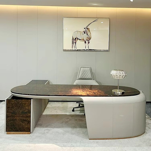 Executive desk di lusso italiano Post-moderno angolo presidente ufficio scrivania di lusso in legno acciaio a forma di moderno ceo scrivania da ufficio - Product Image 1