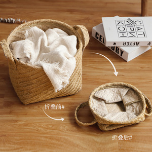 Cesta de almacenamiento tejida a mano, organizador rectangular de tela para el hogar, dormitorio, sala de estar, portátil con asas - Product Image 4