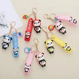 Panda W Rope Custom 3d Anime Keychain Silicone Plastic Rubber Pvc Keychain Bag Accessories In Bulk Key Holder Key Ring Gift MG