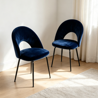 Chaise de salle à manger nordique rembourrée en velours, chaise d'appoint moderne capitonnée avec pieds noirs, pour cuisine, hôtel, appartement