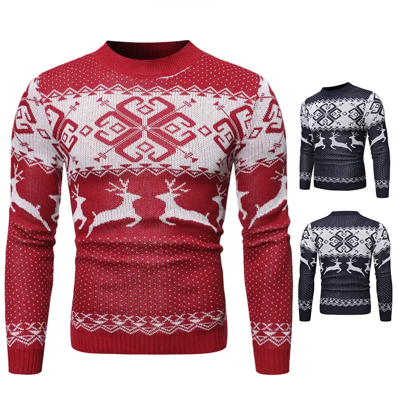 Fabrik großhandel winter schwere Weihnachten pullover männer langarm druck stricken pullover für Weihnachten party