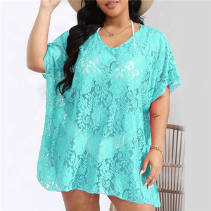 2024 de talla <span class=keywords><strong>grande</strong></span> verano nuevo encaje <span class=keywords><strong>grande</strong></span> suelto hueco playa traje de baño vacaciones vestido <span class=keywords><strong>Pareo</strong></span> para mujeres - Product Image 1