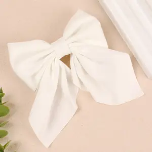 4.5 Inch Handmade Hair Clips Solid Color Barrette Fabric Satin Fable Hair Bows For Girls