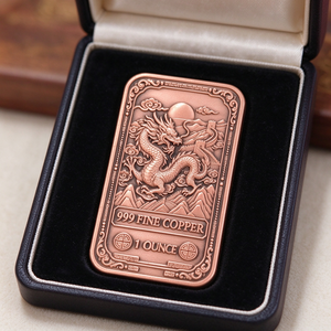 Barra de Cobre Fino 999 de 1oz, Moneda Rectangular con Diseño de Dragón Chino, Arte Coleccionable, Artesanía Metálica - Product Image 3