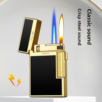Briquet à double flamme DEBANG Langsheng, torche et flamme douce commutables, rechargeable au butane, briquet sonore en résine pour artisanat, cadeaux de luxe