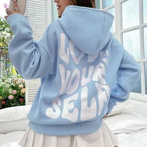 Wholesale Heavyweight French Terry Cotton Cropped Essentials Puff Printing Hoodie Oversized Custom Manufacturers Women's Hoodies