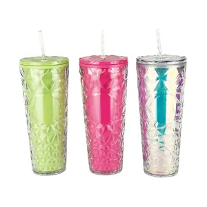 Gobelet froid réutilisable isolé à double paroi 16oz 24oz DIY Holiday Prism Cold Cups Cadeaux de Noël Tumbler avec couvercle et paille