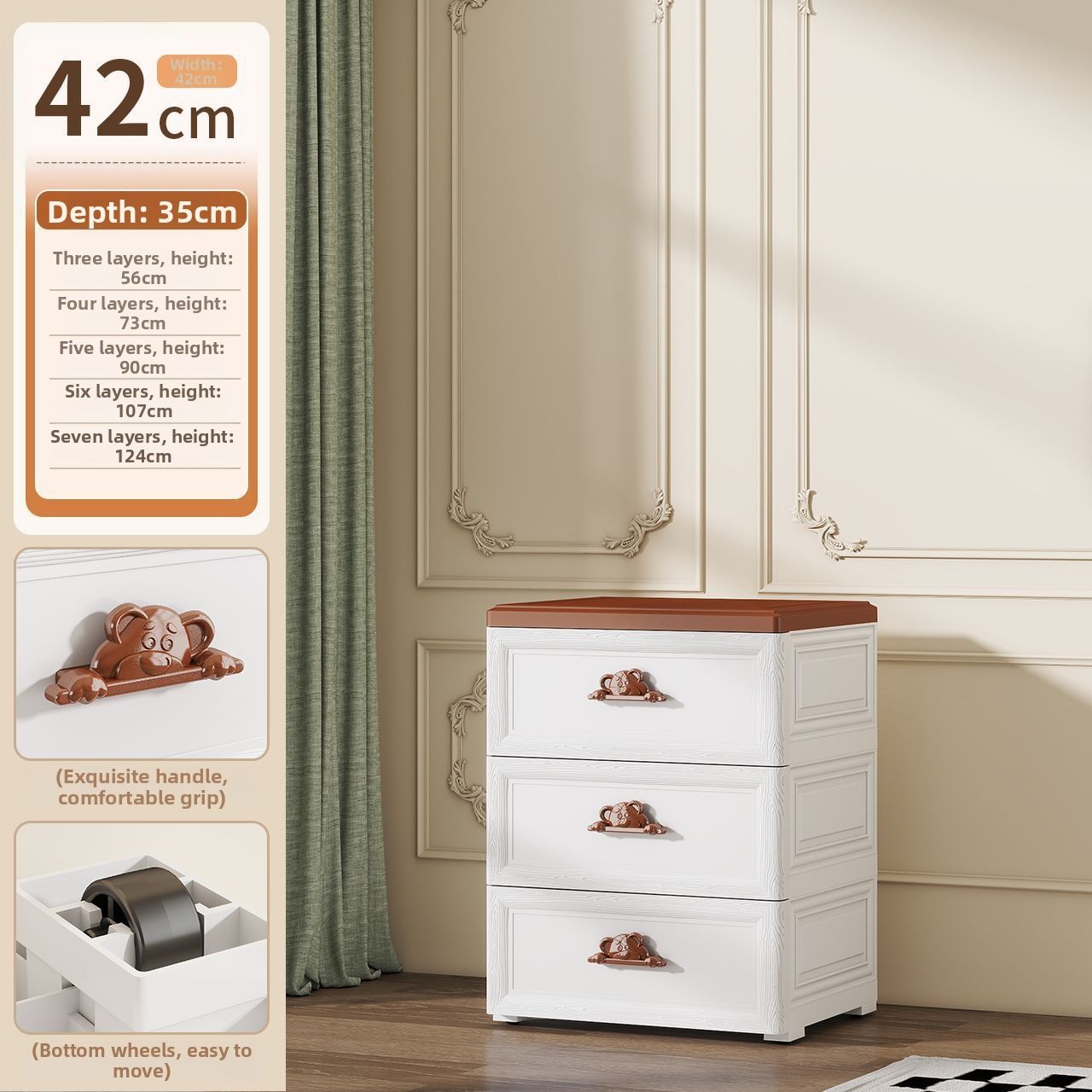 42cm bear storage cabinet [3 layers - white]