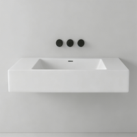 Lavabo mural rectangulaire moderne en acrylique marbré blanc mat, respectueux de l'environnement