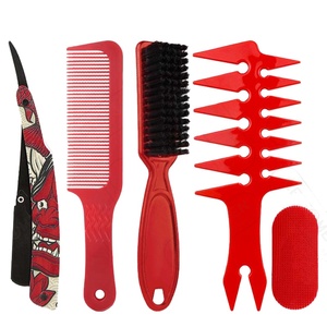 CESTOMEN Ensemble de 6 peignes professionnels pour barbier, ensemble de brosses pour <span class=keywords><strong>coiffeur</strong></span>, kit de peignes de rasoir rouge pour hommes - Product Image 1