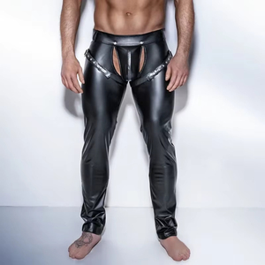 Pantalon pour hommes à entrejambe ouvert en cuir PU et <span class=keywords><strong>latex</strong></span>, Leggings de fitness coupe crayon, Taniec Na Rurze, Leggings Wetlook sexy pour clubwear gay - Product Image 1