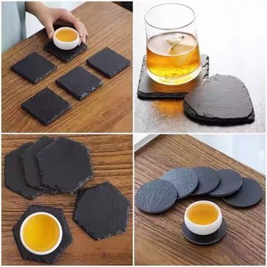 Wholesale Black Non-Slip Laser Engraving Drink Cup Slate Stone Bulk Coasters Set Square Round Slate Coasters With Holder - Product Image 6