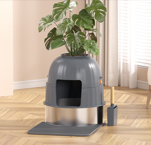 Bac à litière pour chat <span class=keywords><strong>de</strong></span> style <span class=keywords><strong>pot</strong></span> <span class=keywords><strong>de</strong></span> fleurs, construction en ABS et acier inoxydable, extra large, entièrement fermé, désodorisant, anti-odeurs - Product Image 1