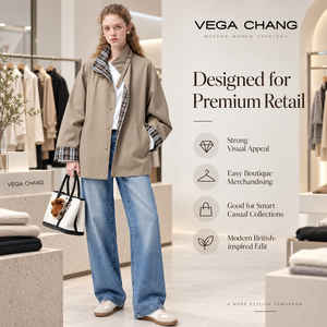 VEGA CHANG 1. <span class=keywords><strong>Giacca</strong></span> <span class=keywords><strong>Trench</strong></span> Corta Oversize da Donna Europea con Colletto Rialzato, Fodera a Quadri, Colore Kaki, per Ufficio e Uso Quotidiano - Product Image 2