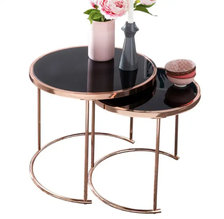 럭셔리 현대 스테인레스 스틸 라운드 골드 대리석 둥지 끝 소파 커피 테이블