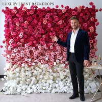 Mur de fleurs artificielles en soie sur mesure de luxe, Hortensia Rose, pour un décor romantique et rêveur, idéal pour les séances photo, mariages, fêtes et événements.
