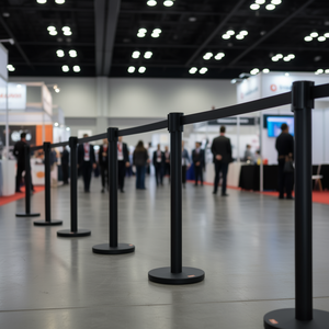 Poteaux de délimitation en acier au carbone de 6,5 pieds avec sangle rétractable noire pour le contrôle des foules – Équipement pour salons professionnels - Product Image 2