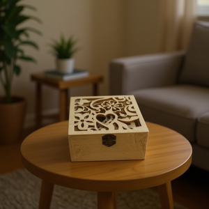 Wooden Box Three Piece Set Decorative Storage With Floral Carving Design - Product Image 2
