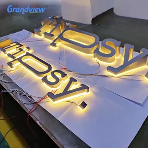 Letrero de letras de acero inoxidable con logotipo retroiluminado de alta calidad, letreros publicitarios LED personalizados para exteriores