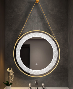 <span class=keywords><strong>Miroir</strong></span> mural en alliage d'aluminium rond et étanche avec sangle suspendue <span class=keywords><strong>Miroir</strong></span> à <span class=keywords><strong>LED</strong></span> pour salon, hôtel, salle de bain - Product Image 4