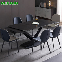 Luxus Rechteck Mesa erweiterbarer Marmor Esstisch Set 6 Stühle 8-Sitzer Klapp Esszimmer Möbel Sets