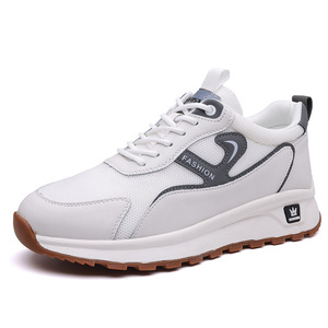 Men's Breathable Casual Sneakers <b>White</b> Mesh Hidden Height Increase 6Cm Fashion Sport Shoes Low Heel <b>Lace</b> Up - Product Image 5