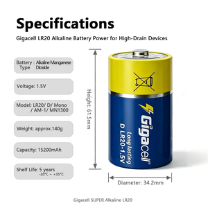 Pilas Alcalinas Gigacell Super Alkaline D, Paquete de 2, Alcalinas para Accesorios de Computadora, Flexibles y Potentes para Hogar Inteligente - Product Image 6