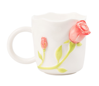 Mug Kopi Keramik dengan Gagang Bunga Mawar 3D, Desain Floral Timbul, Cangkir untuk Peralatan Makan Rumah, Penggunaan Sehari-hari, Hadiah