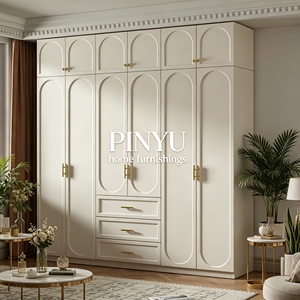Armoire de chambre vintage française en bois composite, avec plusieurs tiroirs, coiffeuse intégrée et miroir - Product Image 6