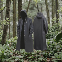 Imperméable long noir tendance pour adultes, 100 % polyester enduit, imperméable, pour femmes et hommes, avec capuche, pour la randonnée en plein air, les voyages, la pêche, l'escalade