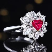 Bague SGARIT en or massif 18 carats certifiée avec rubis naturel non chauffé de couleur sang de pigeon taille cœur de 1,12 carat, bijou de mariage